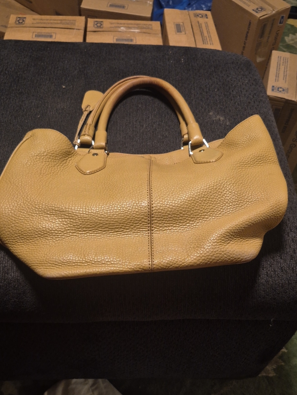 Cole Haan Pebbled Leather Satchel in Mustard Tan